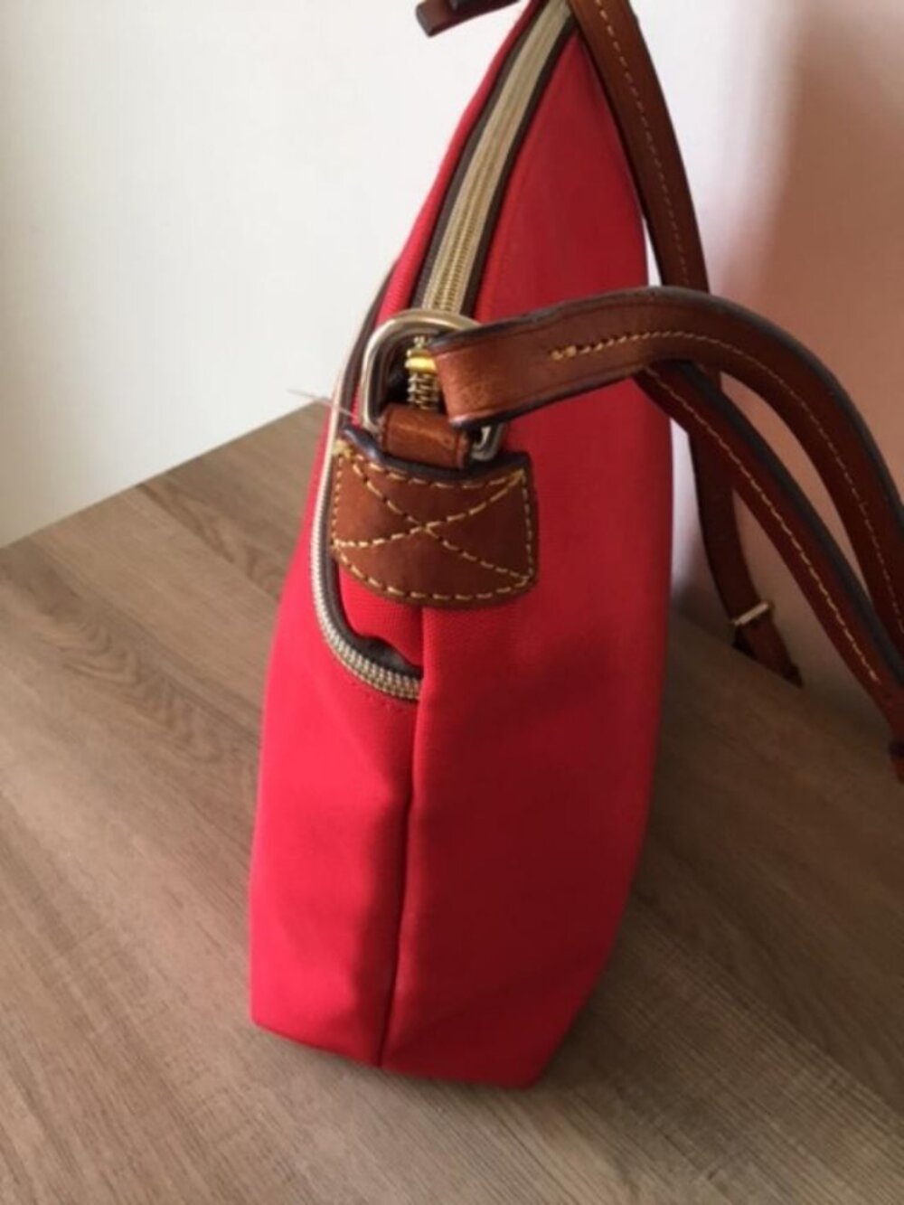 Dooney & Bourke Red Nylon Canvas Crossbody with Leather Trim & Zipper Closure - Picture 4 of 11